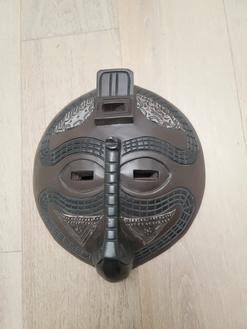 Handcrafted Brown Tribal Wall Mask — Decorative Home Accent